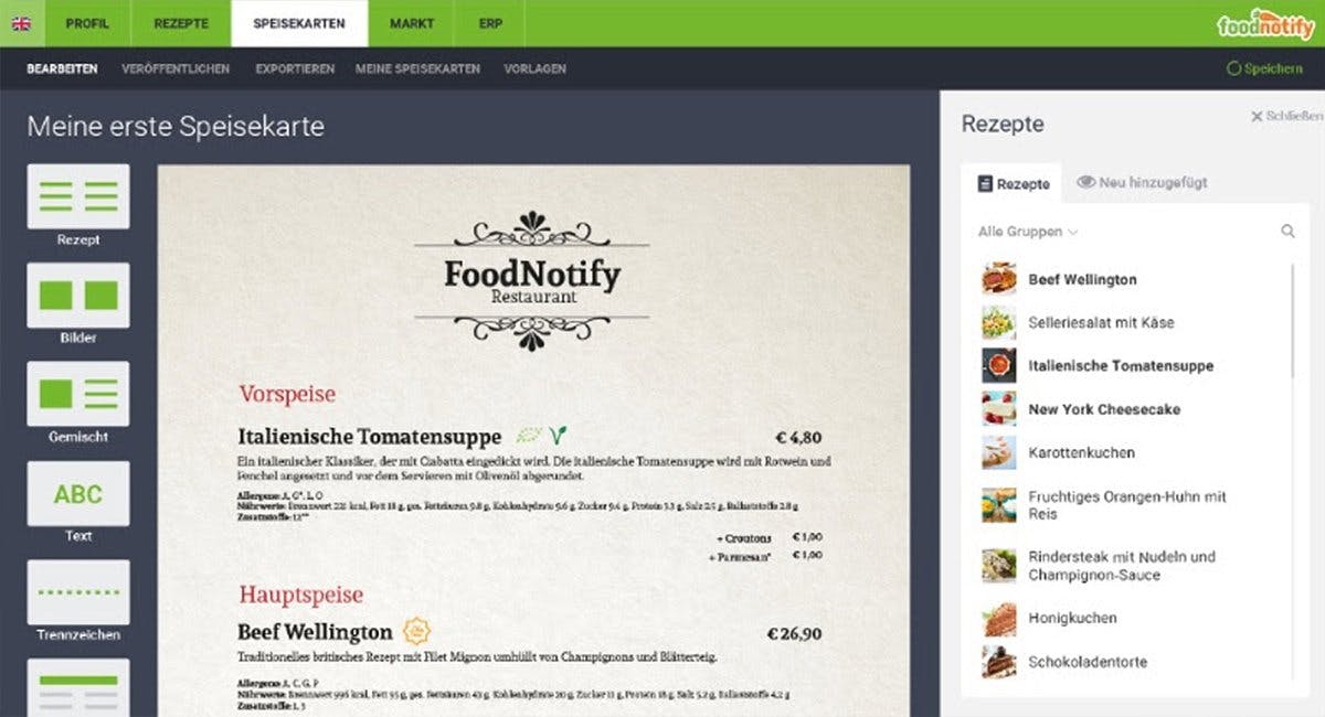 Speisekarte erstellen mit FoodNotify Speisekarte erstellen mit FoodNotify