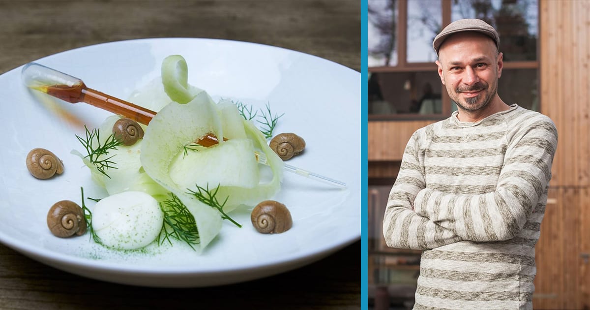 Restaurantbesitzer und Schnecken-Gericht 