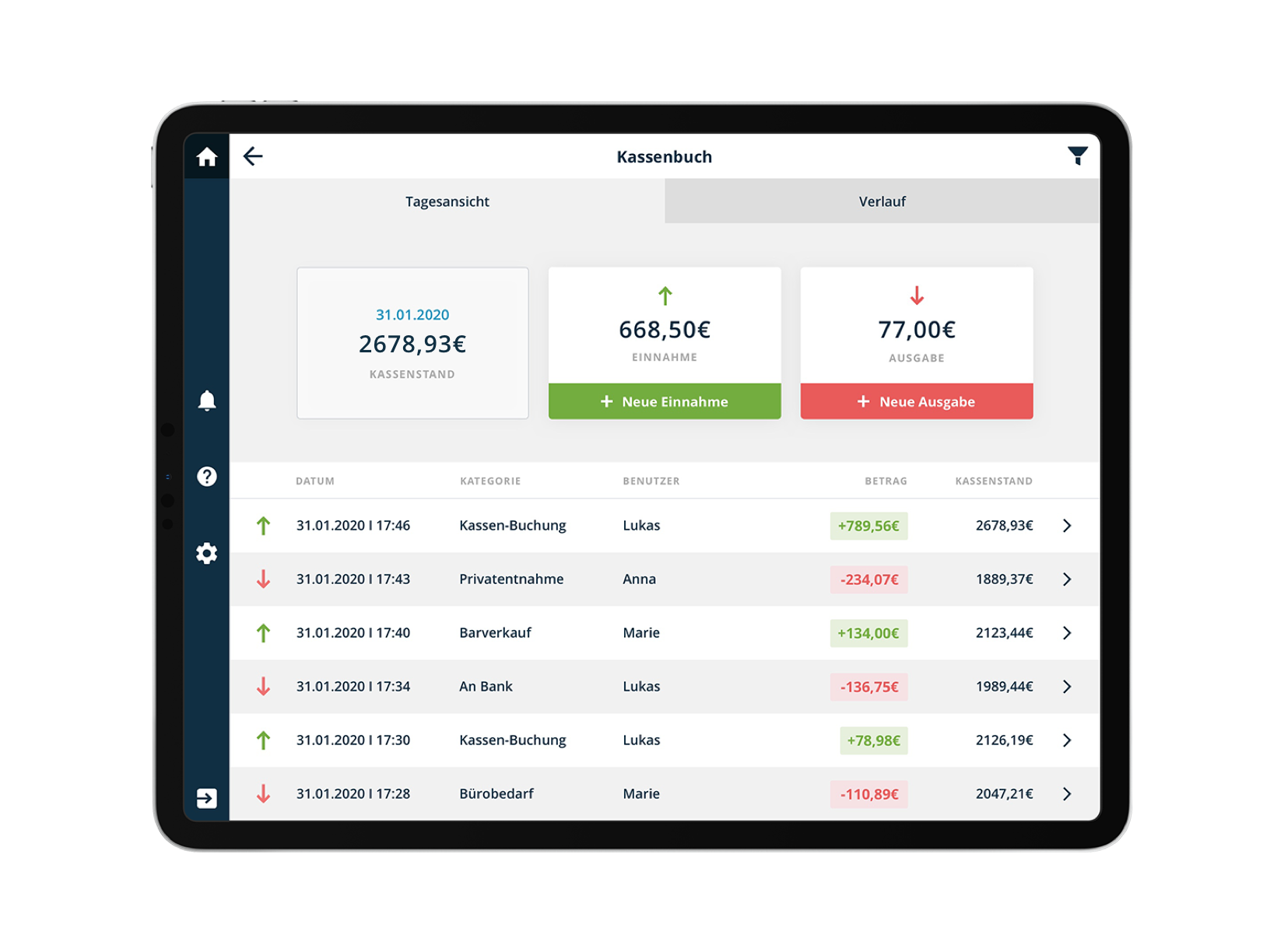 kasse tablet ready2order Übersichtliche Nutzeroberfläche