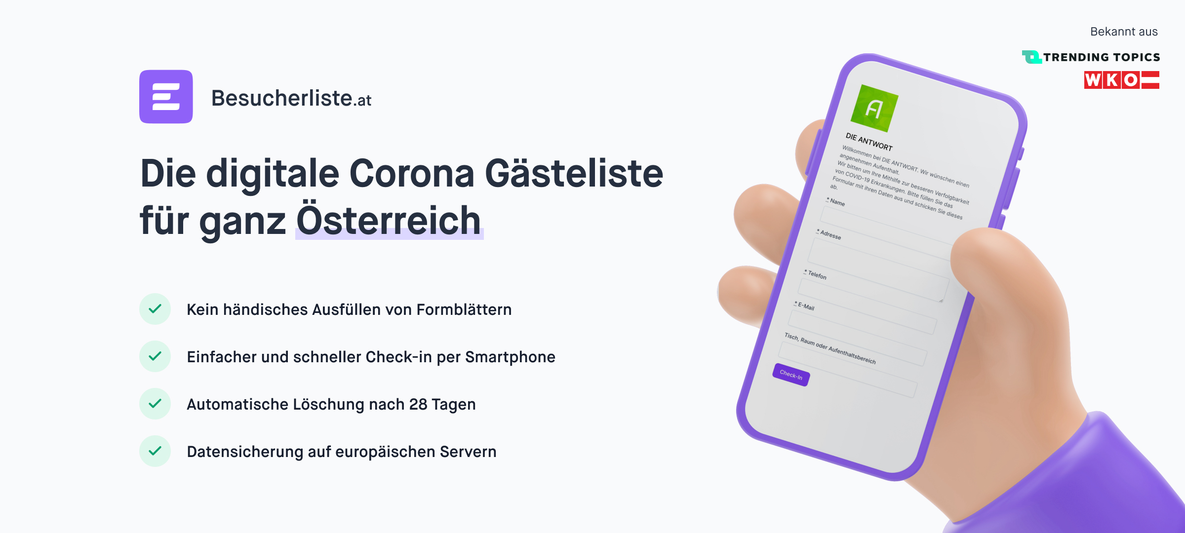 Besucherliste.at Konaktaufnahme Covid-19