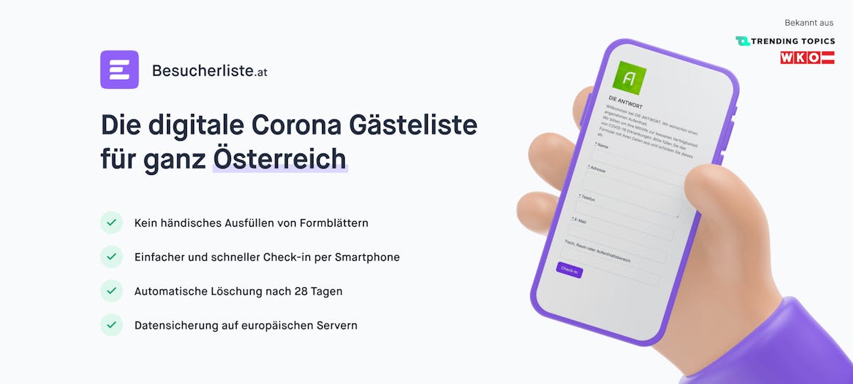 Besucherliste.at Konaktaufnahme Covid-19 Besucherliste.at Konaktaufnahme Covid-19