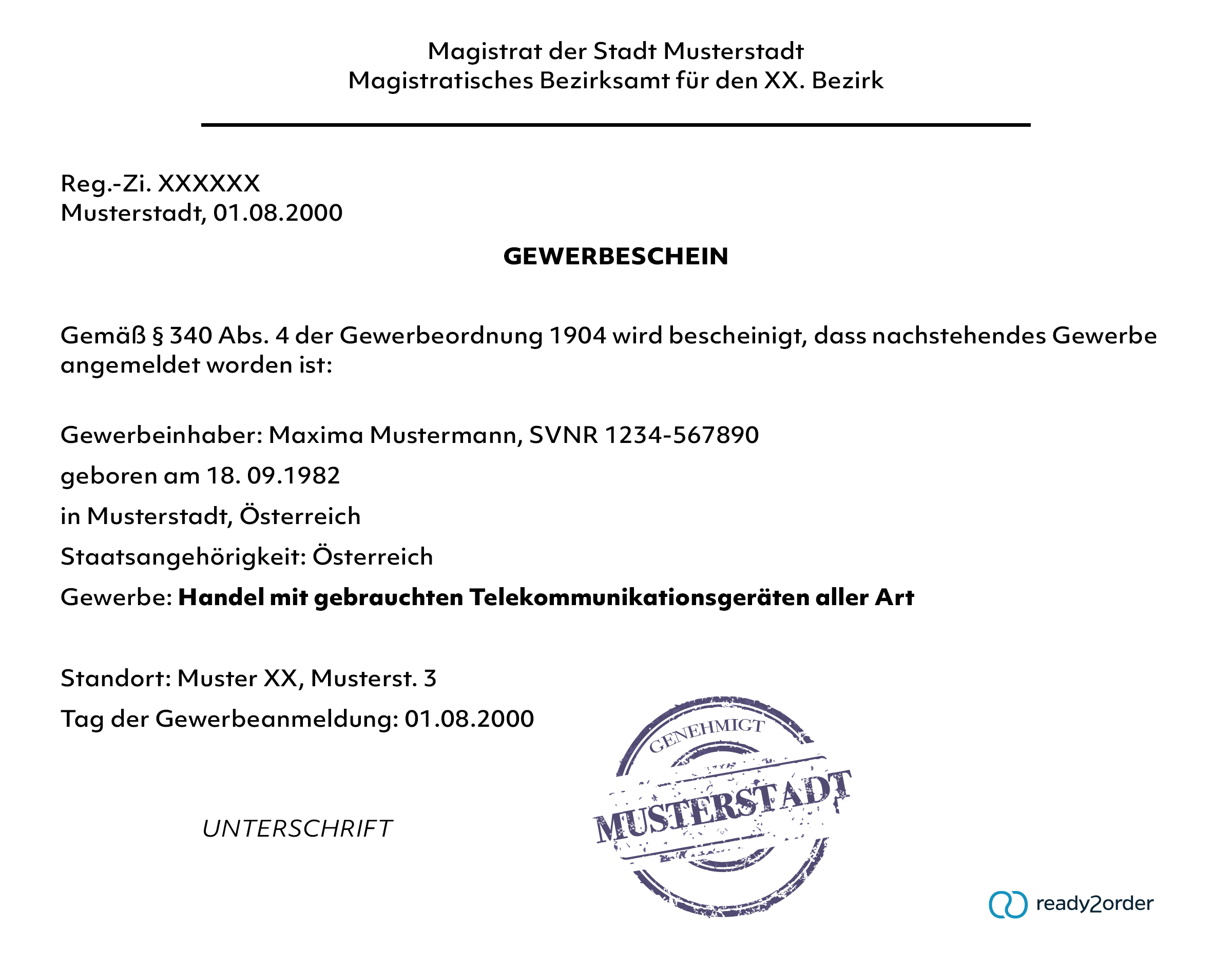 Gewerbeschein (Muster)