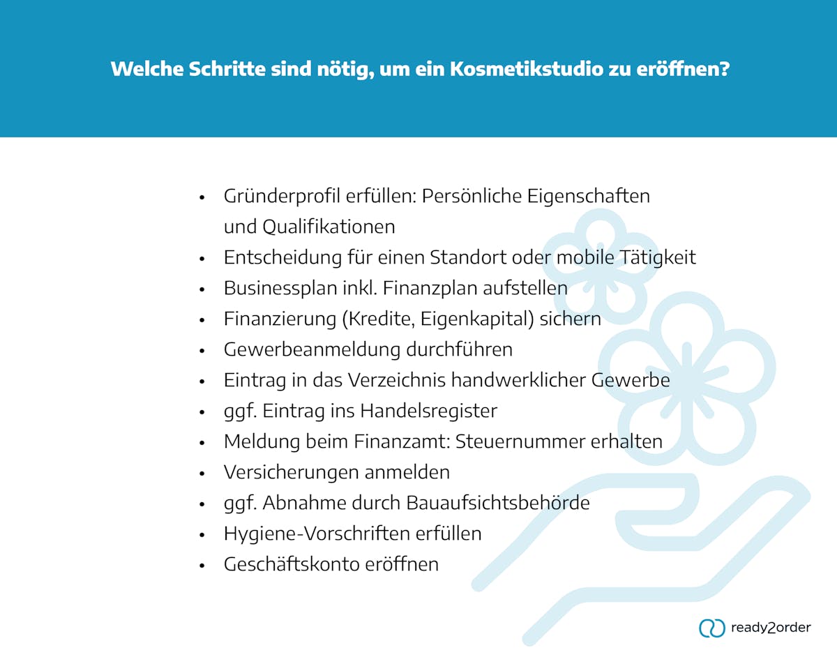 Welche Schritte sind nötig, um ein Kosmetikstudio zu gründen? Welche Schritte sind nötig, um ein Kosmetikstudio zu gründen?