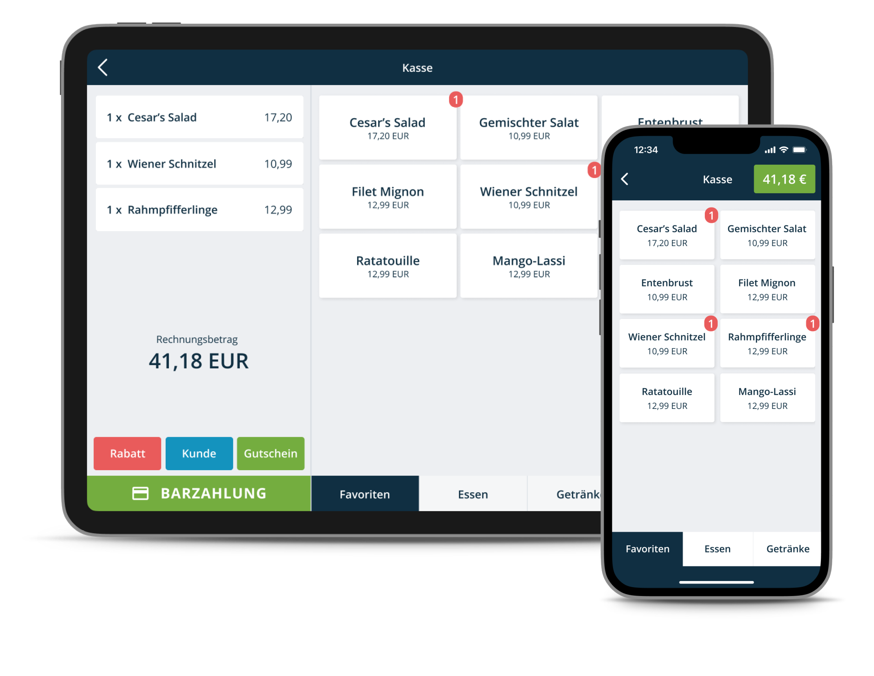 Smartphone und Tablet Registerkasse