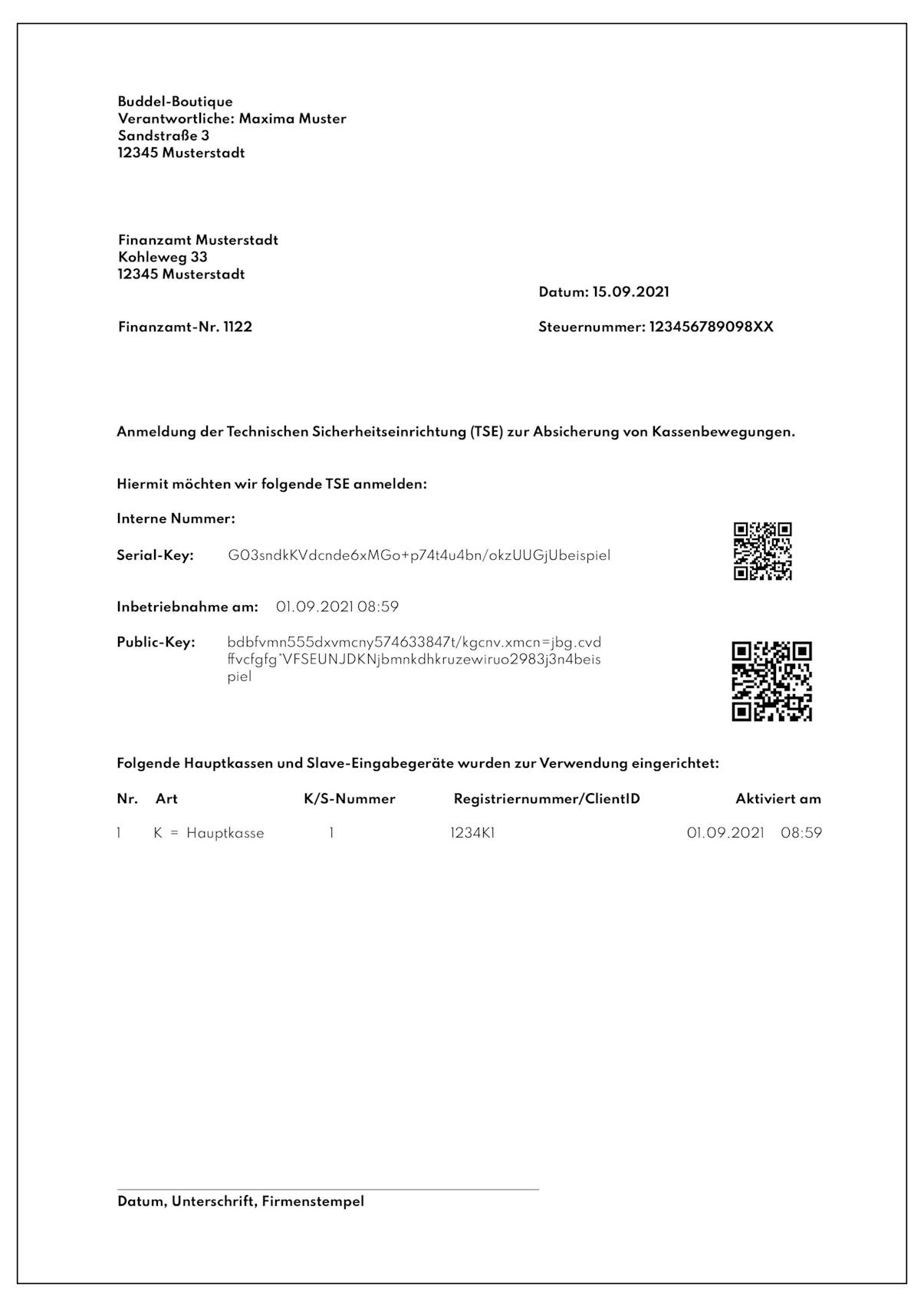 Muster / Vorlage für Kassenanmeldung Muster / Vorlage für Kassenanmeldung