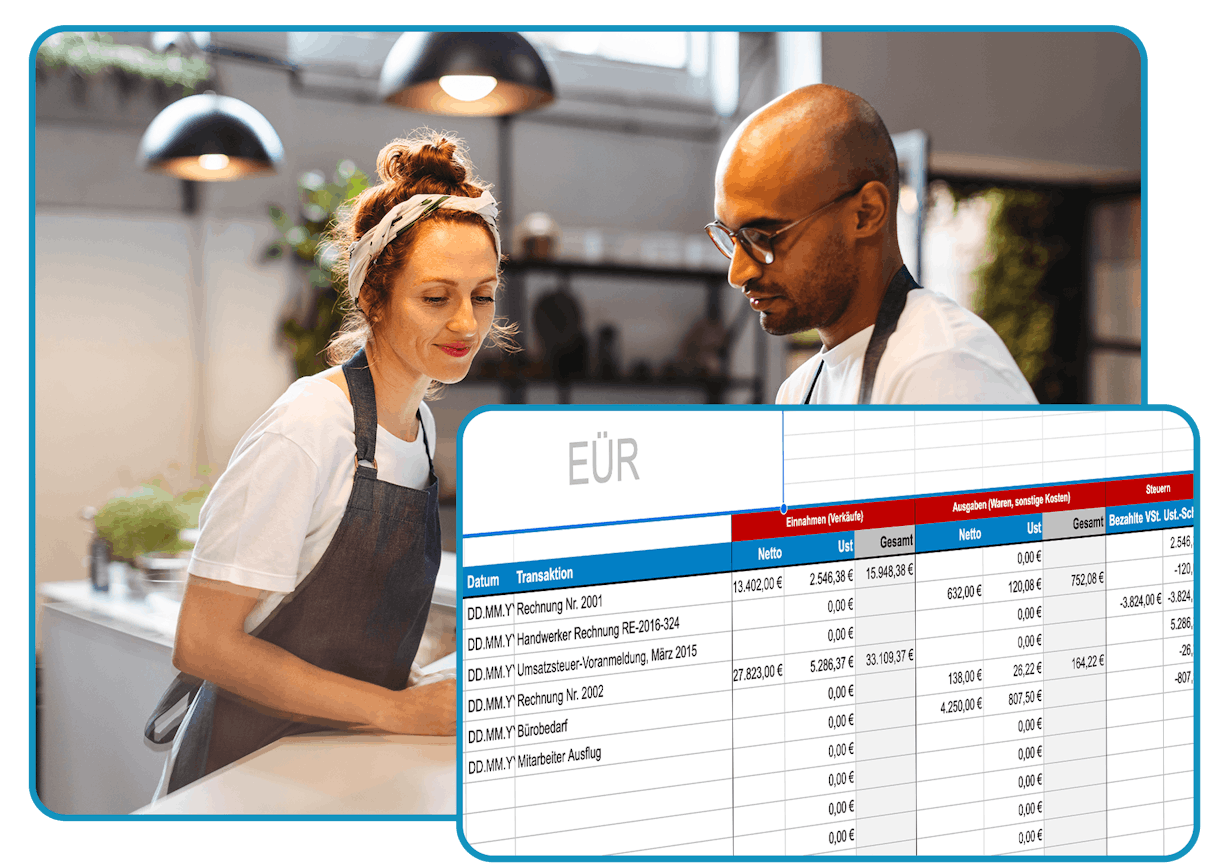 Angestellte mit Kassenbuch Angestellte mit Kassenbuch