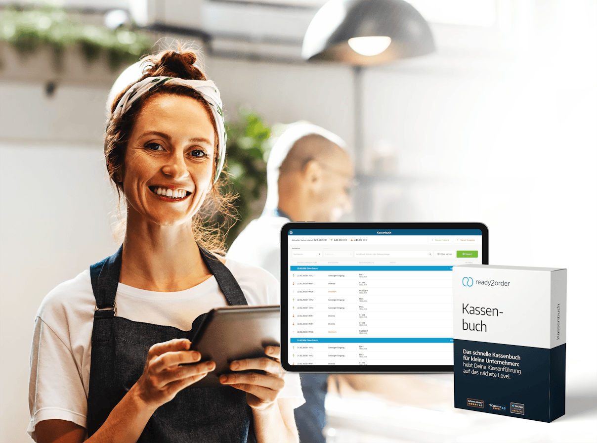 Nutzerin mit Kassenbuch Nutzerin mit Kassenbuch