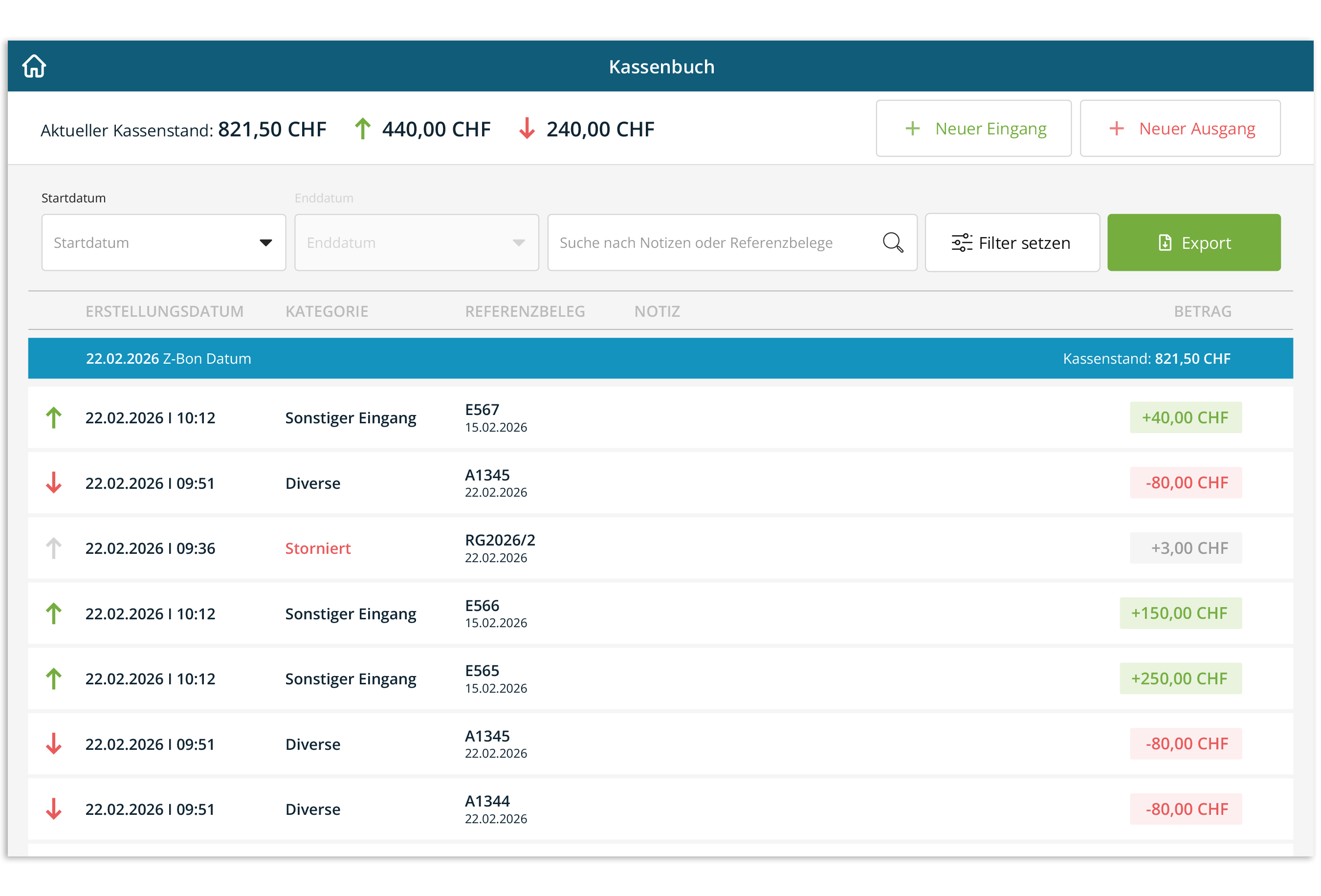 Kassenbuch NEU, ready2order Kassensystem Schweiz