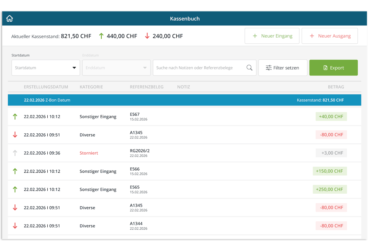 Kassenbuch NEU, ready2order Kassensystem Schweiz Kassenbuch NEU, ready2order Kassensystem Schweiz
