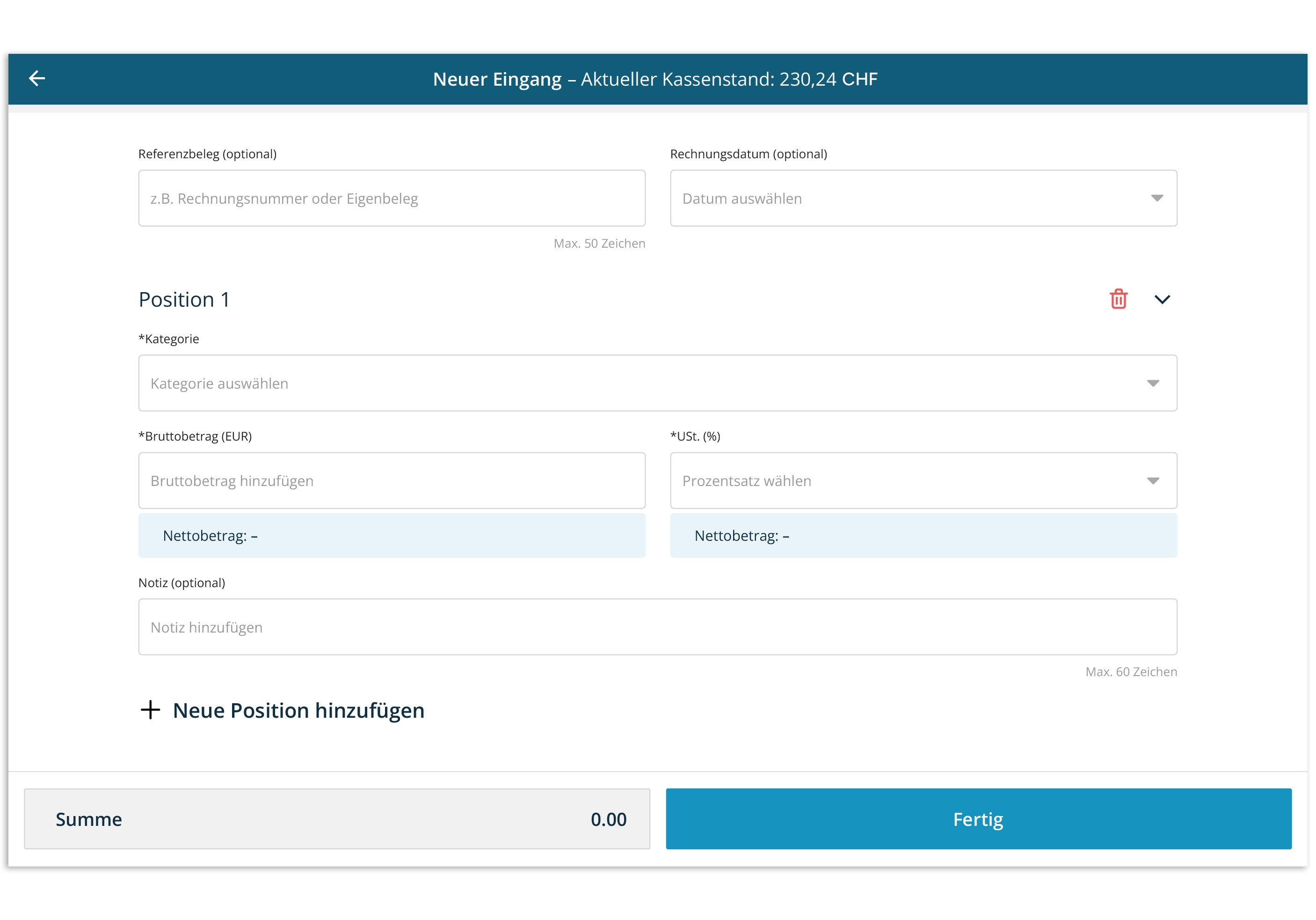 Einfach und schnell Kassenbucheintrag hinzufügen, ready2order Schweiz
