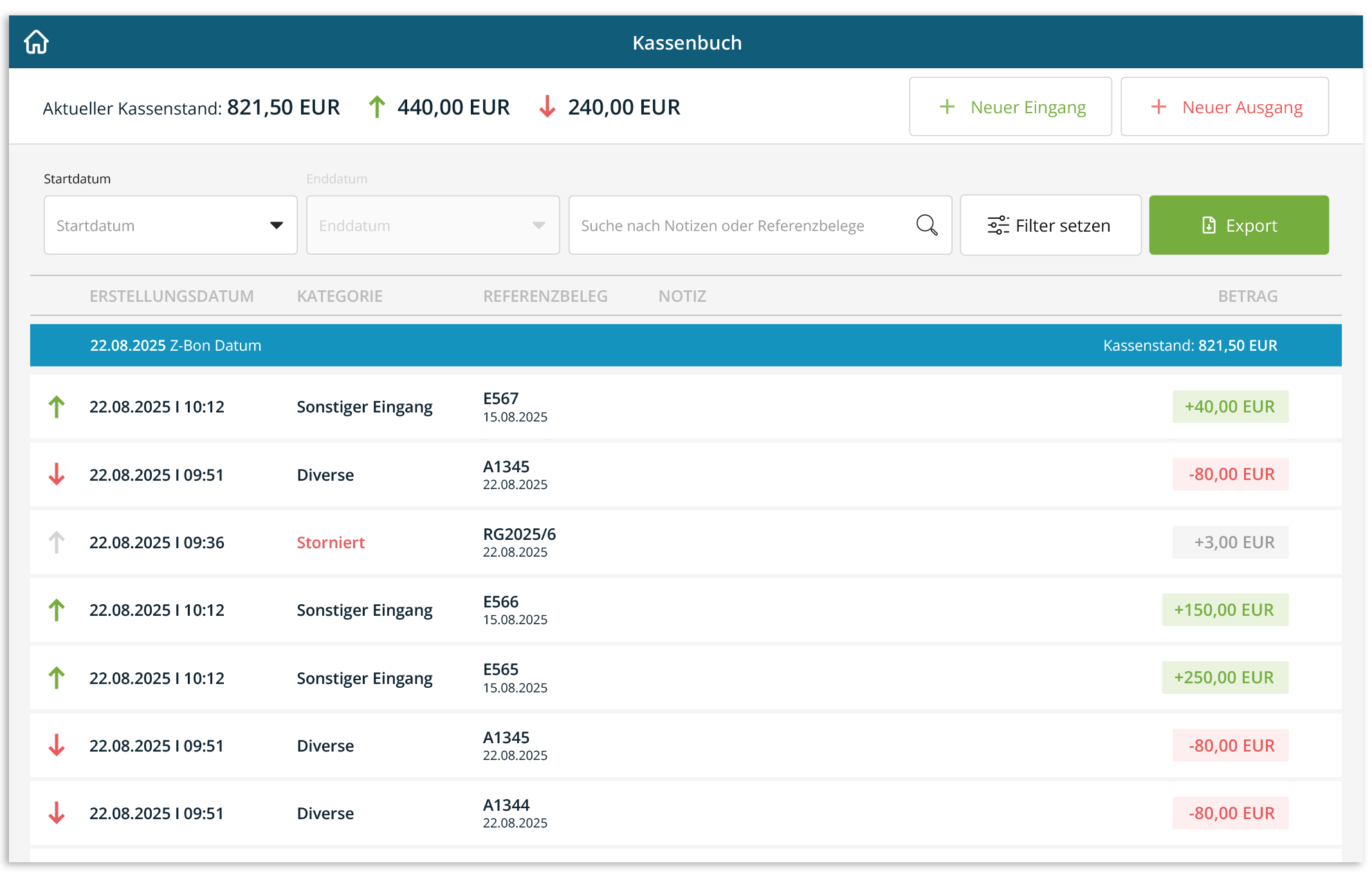 Kassenbuch Export