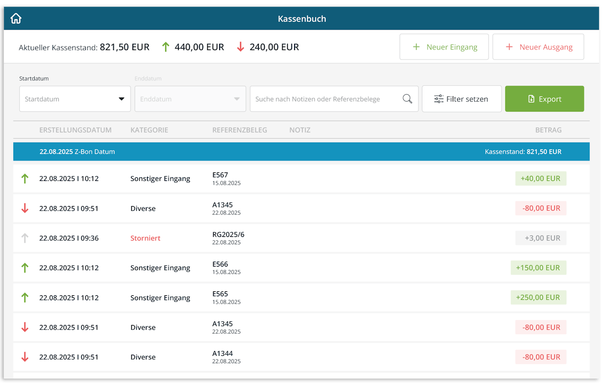 Kassenbuch Export Kassenbuch Export