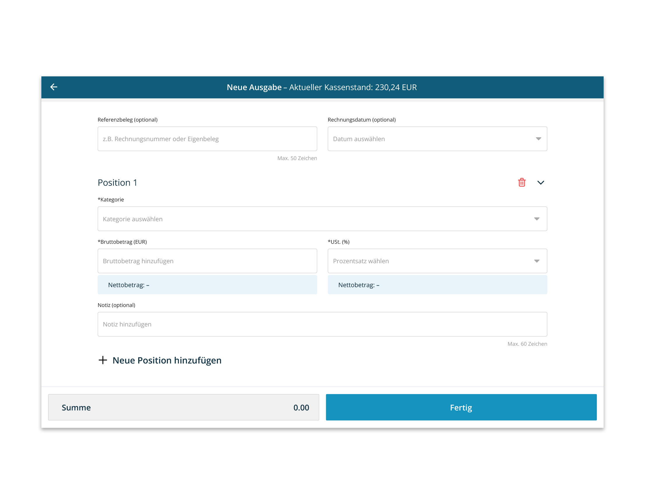 Ausgabe im Kassenbuch