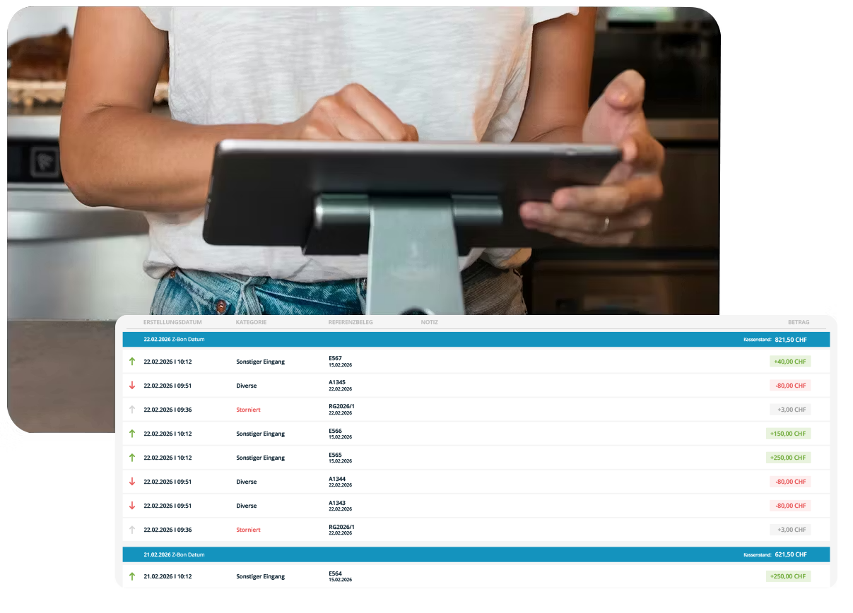 Kassenbuch im Tablet- oder PC-Format, ready2order für die Schweiz