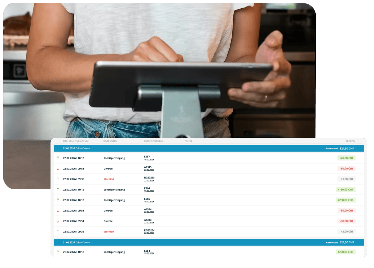 Kassenbuch im Tablet- oder PC-Format, ready2order für die Schweiz Kassenbuch im Tablet- oder PC-Format, ready2order für die Schweiz